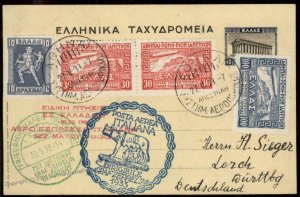 Greece 1933 Zeppelin Si207 Germany Rome Italy Flight Cover 100819