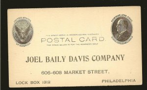 USA SC#UX18 McKinley 1Cent Philadelphia Advertising Postal Card Unposted