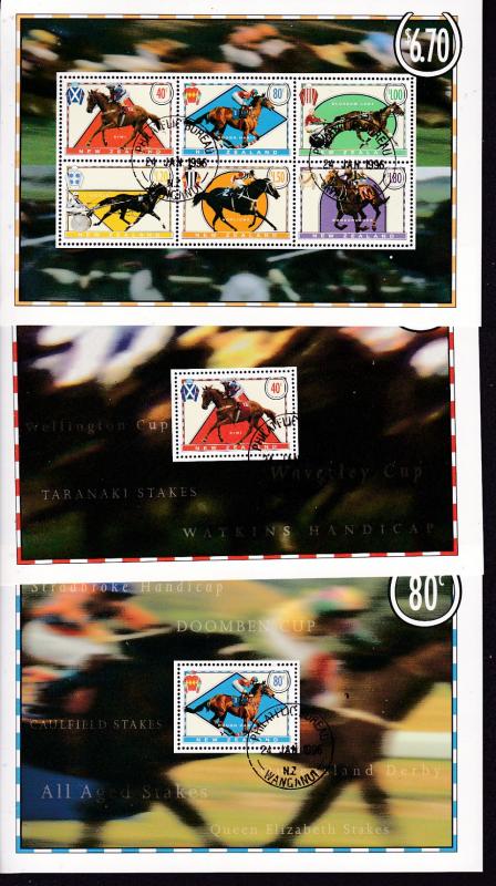 New Zealand x 7 used (CTO) horse racing mini sheets