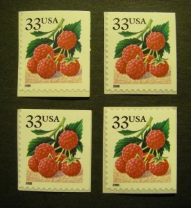Scott 3295a, 33c Raspberries, Booklet single, 2000 date