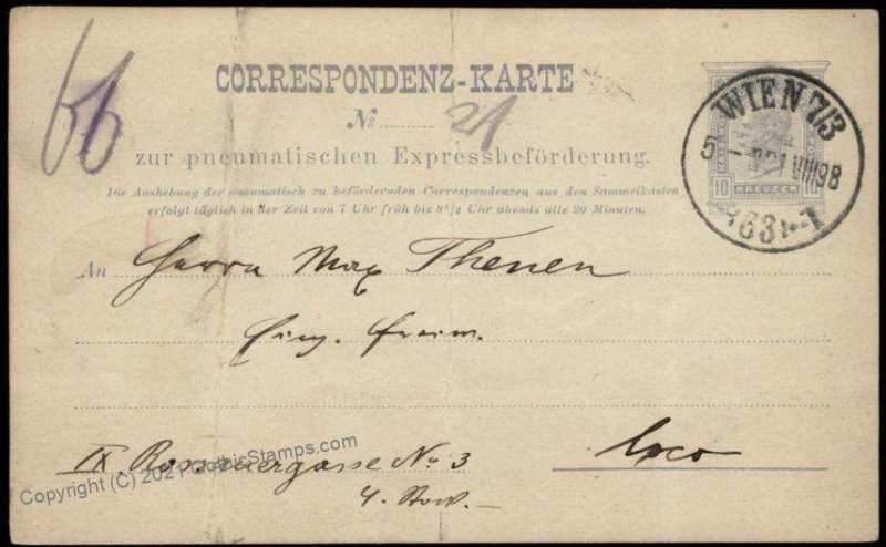 Austria Empire 10Kr Rohrpost Pneumatic Mail Postal Stationery Card G67592