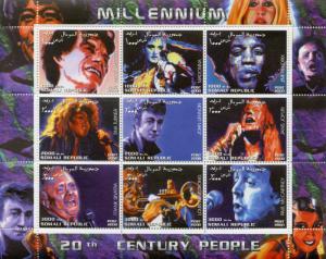 Somalia 2000 MNH Madonna Jimi Hendrix John Lennon Sinatra Beatles 9v M/S Stamps