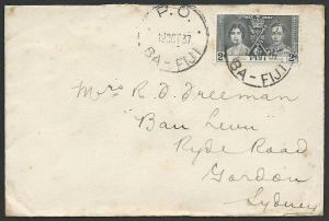 FIJI 1937 2d Coronation on commercial cover PO BA cds to NZ................47171