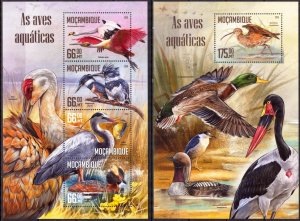 Mozambique 2016 Water Birds Cranes Sheet + S/S MNH