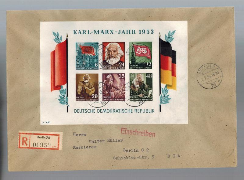 1954 Berlin DDR East Germany Karl Marx Souvenir Sheet Cover # 144a