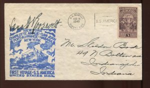 Sara Roosevelt Mother of President FDR Sign SS America 1st Sailing Cover LV6106