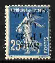 Syria 1924 1p25 on 25c blue with surch inverted unmounted...
