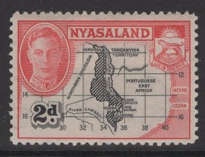 NYASALAND SG147 1945 2d BLACK & SCARLET MTD MINT