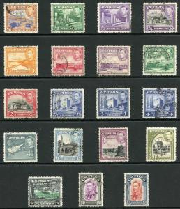 Cyprus SG151/63 1938-51 KGVI Set of 19 Wmk Mult Script CA Very Fine Used