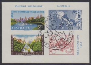 AUSTRALIA 1956 MELBOURNE OLYMPICS SOUVENIR SHEET WITH SPECIAL CANCEL VF