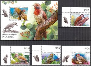 Angola 2018 Birds Woodpeckers Set of 4 + S/S MNH