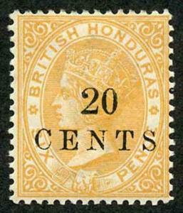 British Honduras SG29 20 cents on 6d Yellow M/M