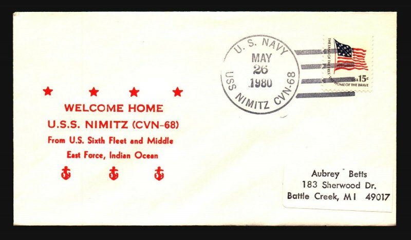 USS Nimitz 1980 Welcome Come Cachet Cover - L1321