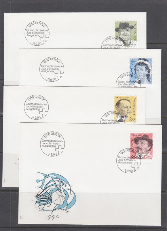 Switzerland Mi 1409/1435, 1990 issues, 7 sets in singles on 15 cacheted FDCs