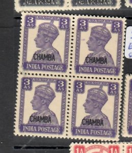 INDIA CHAMBA  KGVI  3 A     SG 114A  BLOCK OF 4      MNH    P0614H