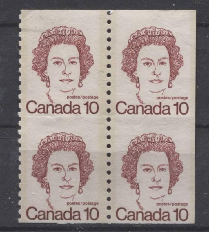 Canada #605iii 10c Dark Carmine QE2 Caricature Coil Unservered Block VG-60 NH