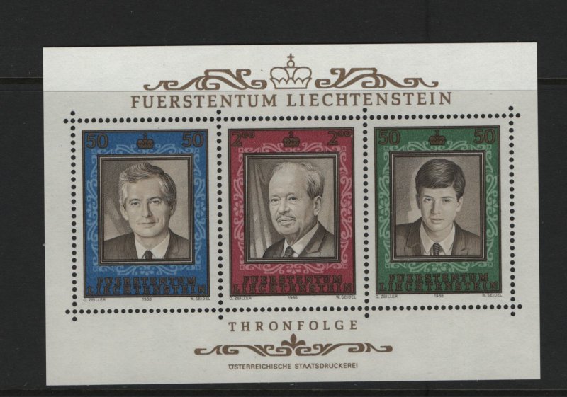 LIECHTENSTEIN 885 Souvenir Sheet, MNH, 1988 Succession to the Throne