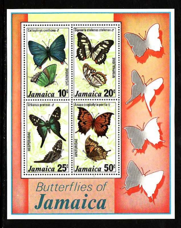 Jamaica-Sc#438a- id9-unused NH sheet-Insects-Butterflies-1978-