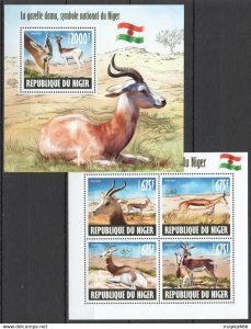 2013 Niger Fauna Wild Animals Gazelle National Symbol Of Niger 1+1 ** St2893