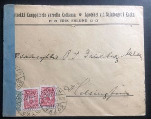 1914 Kotka Finland Russia Occupation Commercial Censored Cover To Helsinki
