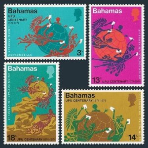 Bahamas 358-361,361a, MNH. Mi 366-369,Bl.10. UPU-100, 1974. Emblem,UPU Monument.