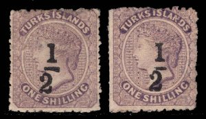 MOMEN: TURKS ISLANDS SG #12, 12b 1881 SHORT THICK BAR MINT OG H £825 LOT #68821*