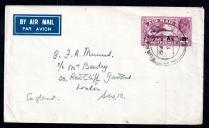 India KGV 1927 8A overprint postal stationery cover to London WS12281