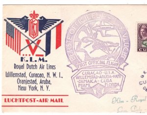 CURACAO Air Mail Cover KLM FIRST FLIGHT USA New York CENSOR WW2 1943 MA242