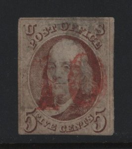 1 F-VF used neat red  10   cancel , thin , nice color cv $ 525 ! see pic !