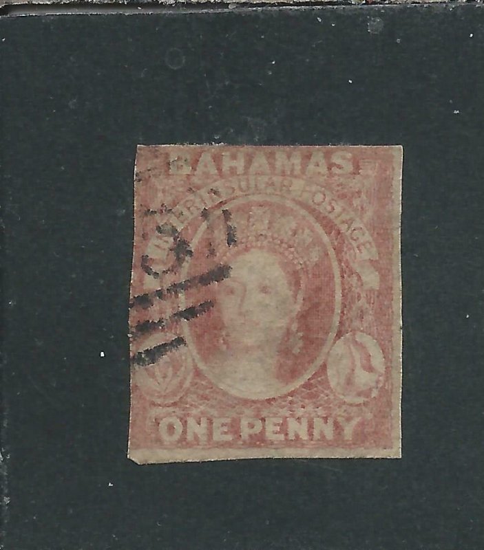 BAHAMAS 1859-60 1d REDDISH LAKE ON THICK TRANSPARENT PAPER FU SG 1var