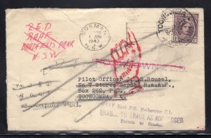 Australia Mosman NSW to Toowoomba QLD Return to Sender 1943 with Seal c497