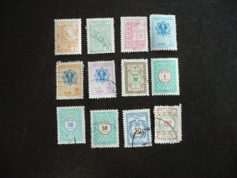 Stamps - Turkey - Scott#O101-O103,O107-O110,O124-MH & Used Part Set of 12 Stamps