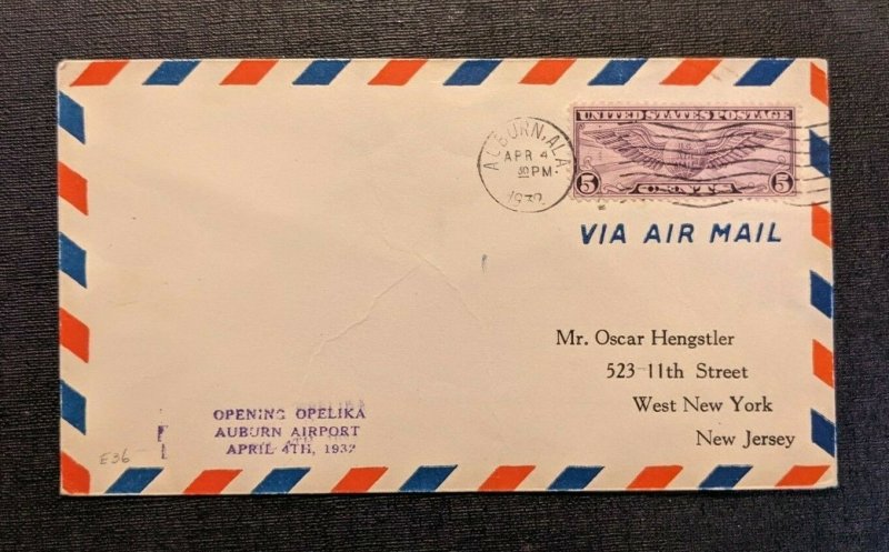 1932 Auburn Alabama Airport Dedication Airmail Cover West New York New Jersey