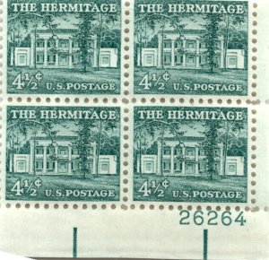 United States Postage Stamp, #1037 Mint NH Plate Block, 1959 Hermitage (AB)