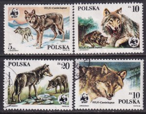 Poland 1985 Sc 2678-81 World Wildlife Fund Wolves Cubs Stamp Used