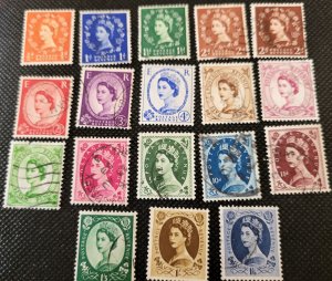 Great Britain, 1958-65, full set of 17, # Elizabeth II, used, SCV$5.85