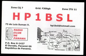 QSL QSO RADIO CARD Map of Panama,Luis Suman V.,HP1BSL, (Q3051)