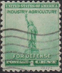 USA #899 1940 1c Green  Statue of Liberty For Defense. USED-Fine-NH.