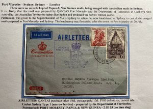 1953 Port Moresb Papua New Guinea Air Letter Cover Queen Elizabeth Coronation 2