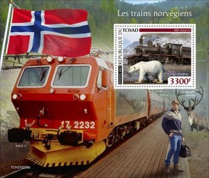 Chad - 2021 Norwegian Trains & Polar Bear - Stamp Souvenir Sheet - TCH210226b