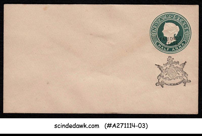 FARIDKOT STATE - 1/2a QV GREEN ENVELOPE - OVPT - MINT INDIAN STATE