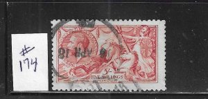 GREAT BRITAIN SCOTT #174-  5 SHILLING- 1913 (WATERLOW BROTHERS)  SEAHORSE- USED