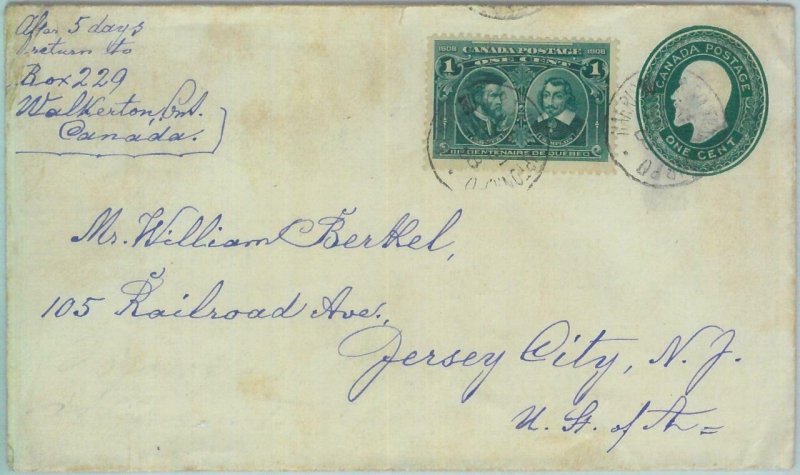 83305 - CANADA - POSTAL HISTORY - STATIONERY COVER added stamp to USA 1908