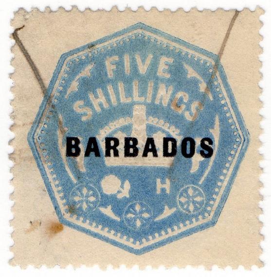 (I.B) Barbados Revenue : Duty Stamp 5/- (die H)