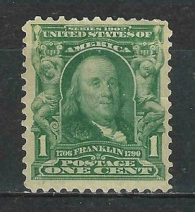 #300 US 1 CENT BLUE GREEN FRANKLIN-MINT-VLH-FINE-VF