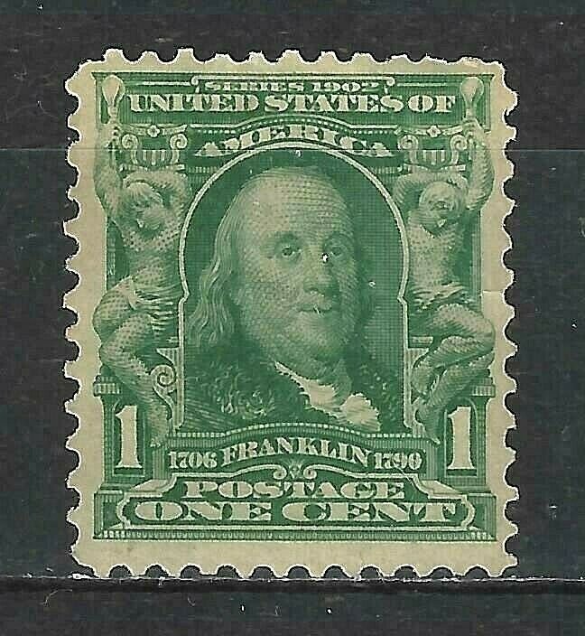 #300 US 1 CENT BLUE GREEN FRANKLIN-MINT-VLH-FINE-VF