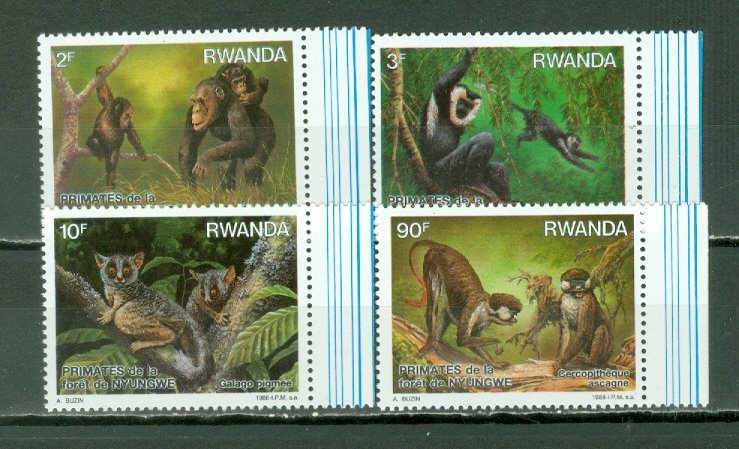 RWANDA 1988 MONKEYS #1306-09   SET MNH...$13.70