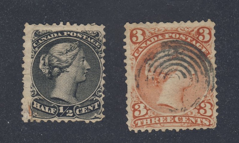 2x Canada  Large Queen Stamps #21-1/2c F/VF & #25-3c F/VF Guide Value = $95.00