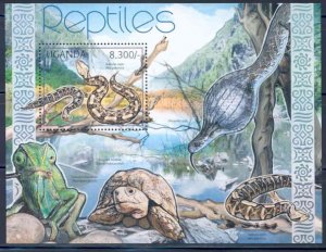 UGANDA 2012 REPTILES SNAKE, TURTLE & FROG   SOUVENIR SHEET MINT NH