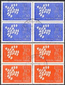 France 1961 Sc 1005-6 Europa CEPT Dove Paris CDS 4 Stamp U